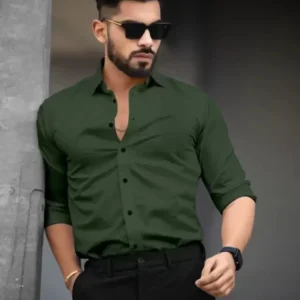 Tiexa Men Solid Formal Green Shirt